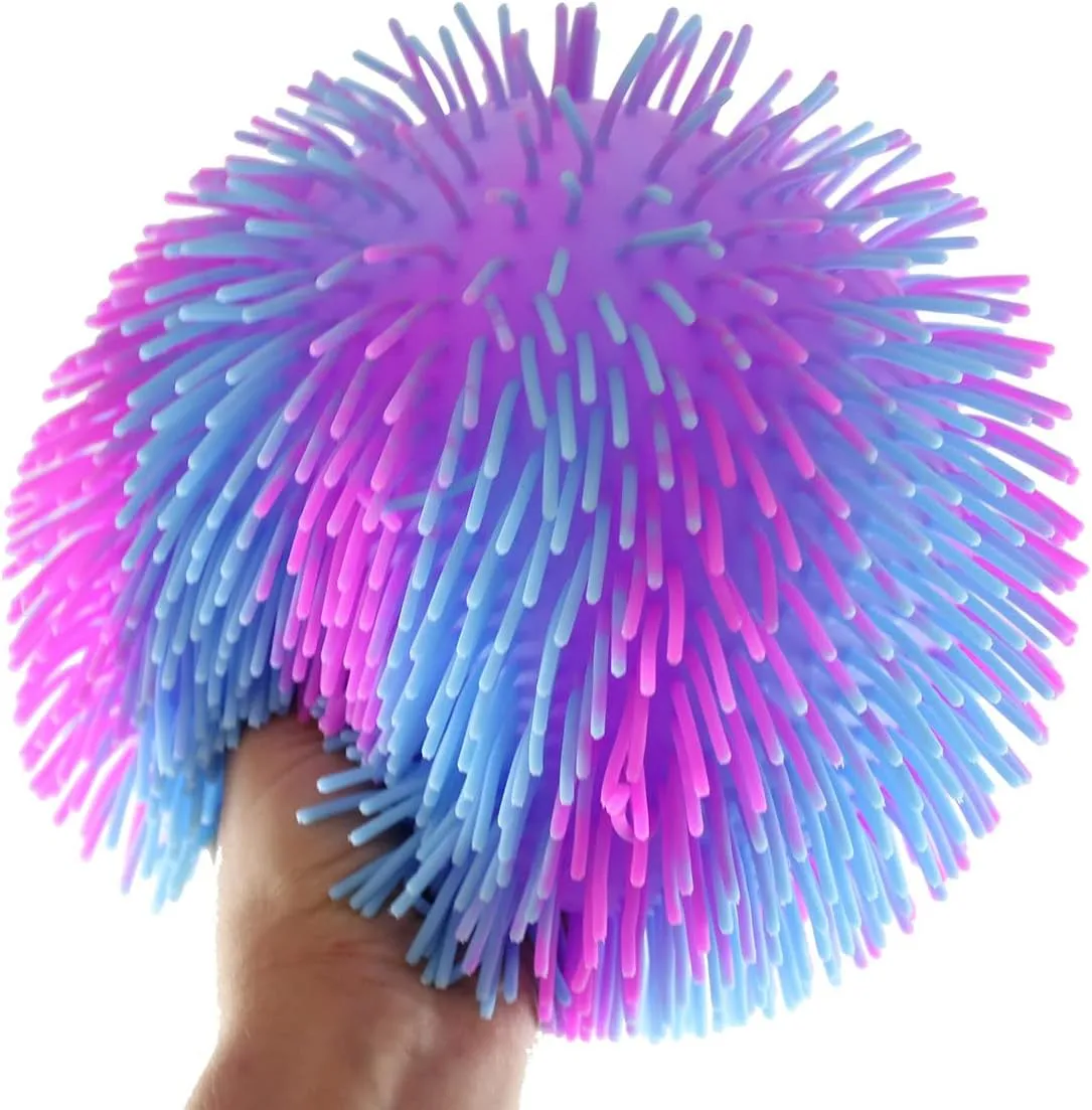 1 Purple and Blue Striped Multi-Color Tie Dye Swirl Jumbo 8" Puffer Ball - Sensory Therapy Fidget Stress Balls - OT Autism SPD (1 Blue/Purple)