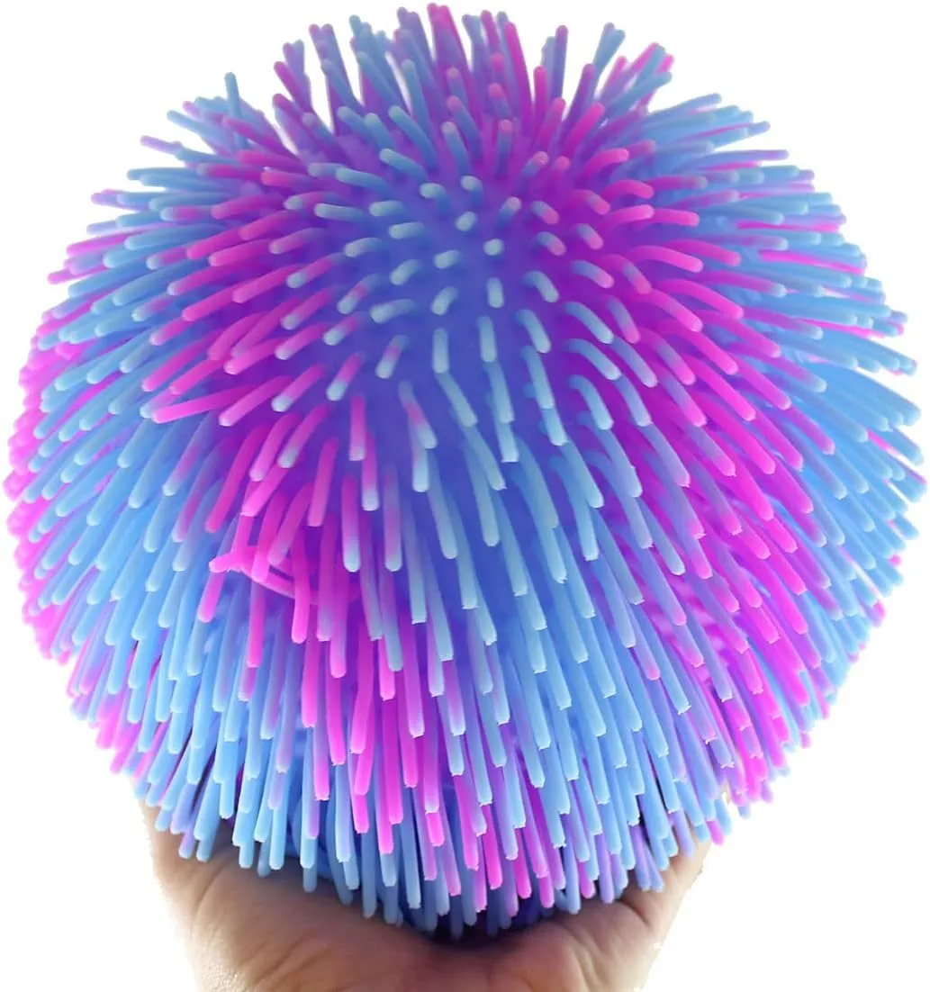 1 Purple and Blue Striped Multi-Color Tie Dye Swirl Jumbo 8" Puffer Ball - Sensory Therapy Fidget Stress Balls - OT Autism SPD (1 Blue/Purple)