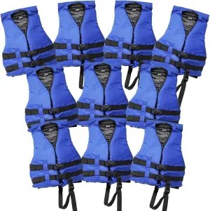10 Pack Unbranded Life Jacket Paddle Vest; Coast Guard Approved Type III PFD Life Vest Flotation Device; Jet ski, Waterpark, Kayak; Ideal Extra Life Jacket for Pontoon Boat