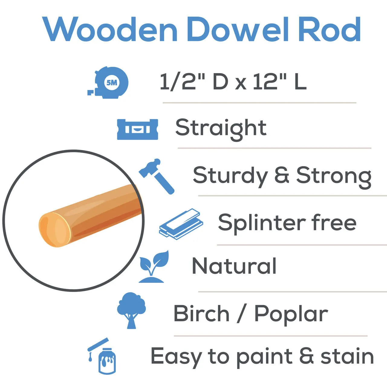 1/2" x 12" Dowel Rod