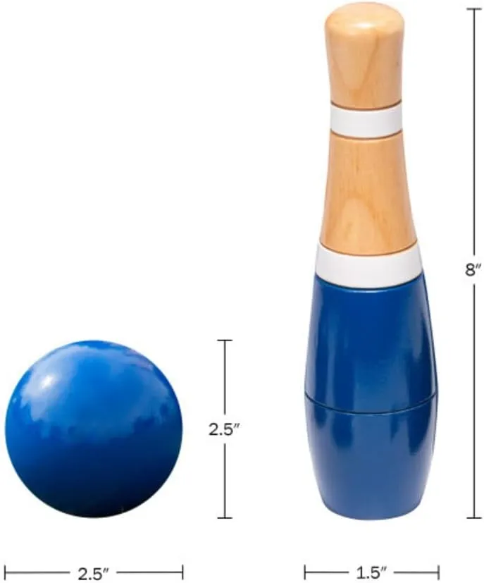 13-Piece Wood Bowling Set - Indoor/Outdoor Bowling Game for Adults and Kids Ages 3 and Up - 10 Wood Pins, 2 Balls, and Carrying Bag by Hey Play (Blue)