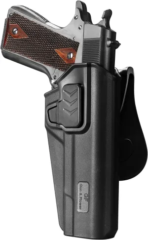 1911 OWB Holster, Paddle Holster Fits Most 1911 5'' Models from Colt, Kimber, Sig, Taurus, Ruger, S&W, Rock Island, 360° Adjustable Cant, Index Finger Release, Outside Waistband Carry