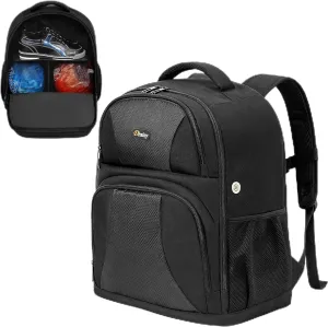 2 Ball Bowling Backpack, Bowling Ball Bag Backpack for Two Balls, Shoes up to Size 15 and Accessories