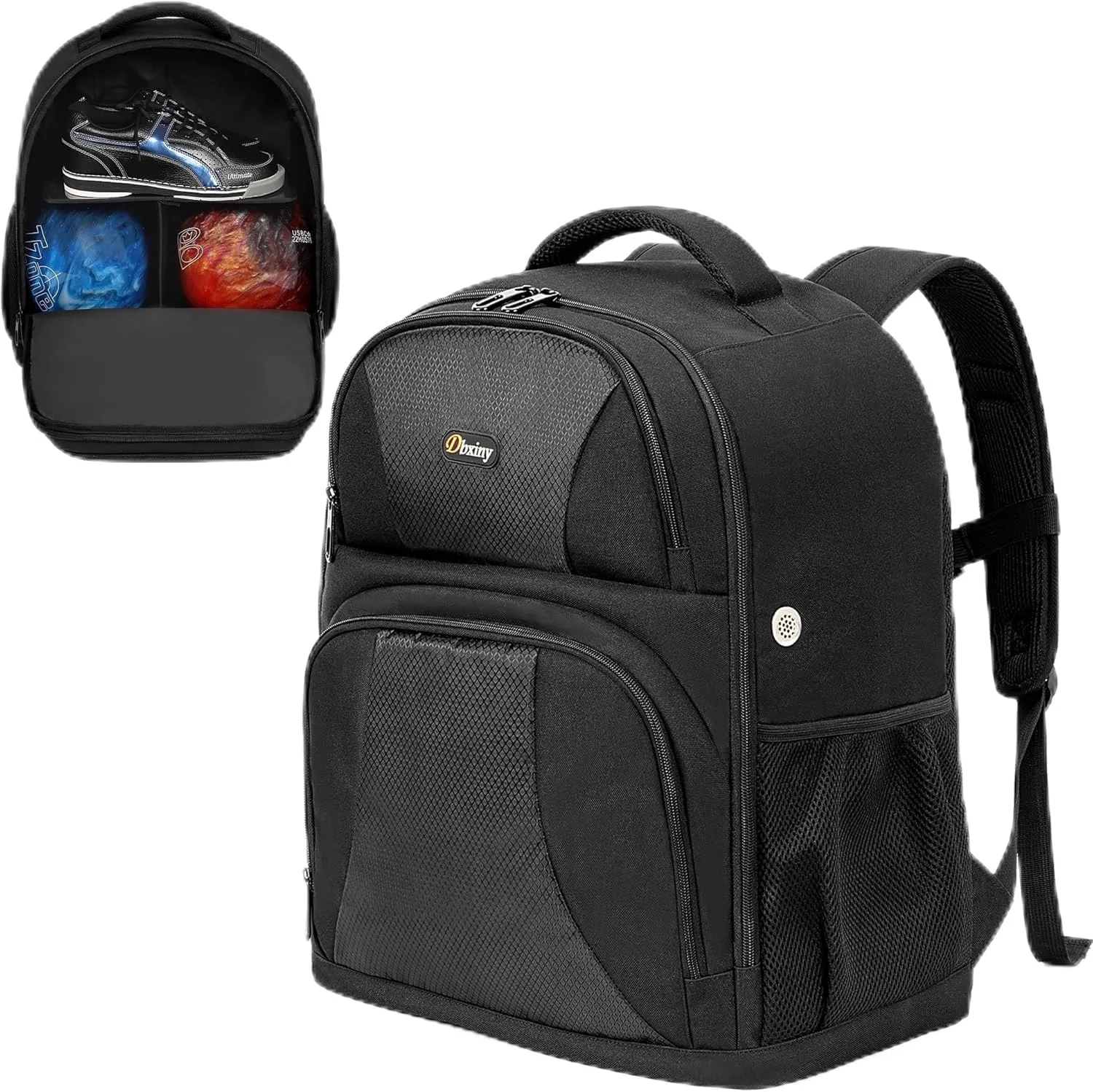 2 Ball Bowling Backpack, Bowling Ball Bag Backpack for Two Balls, Shoes up to Size 15 and Accessories