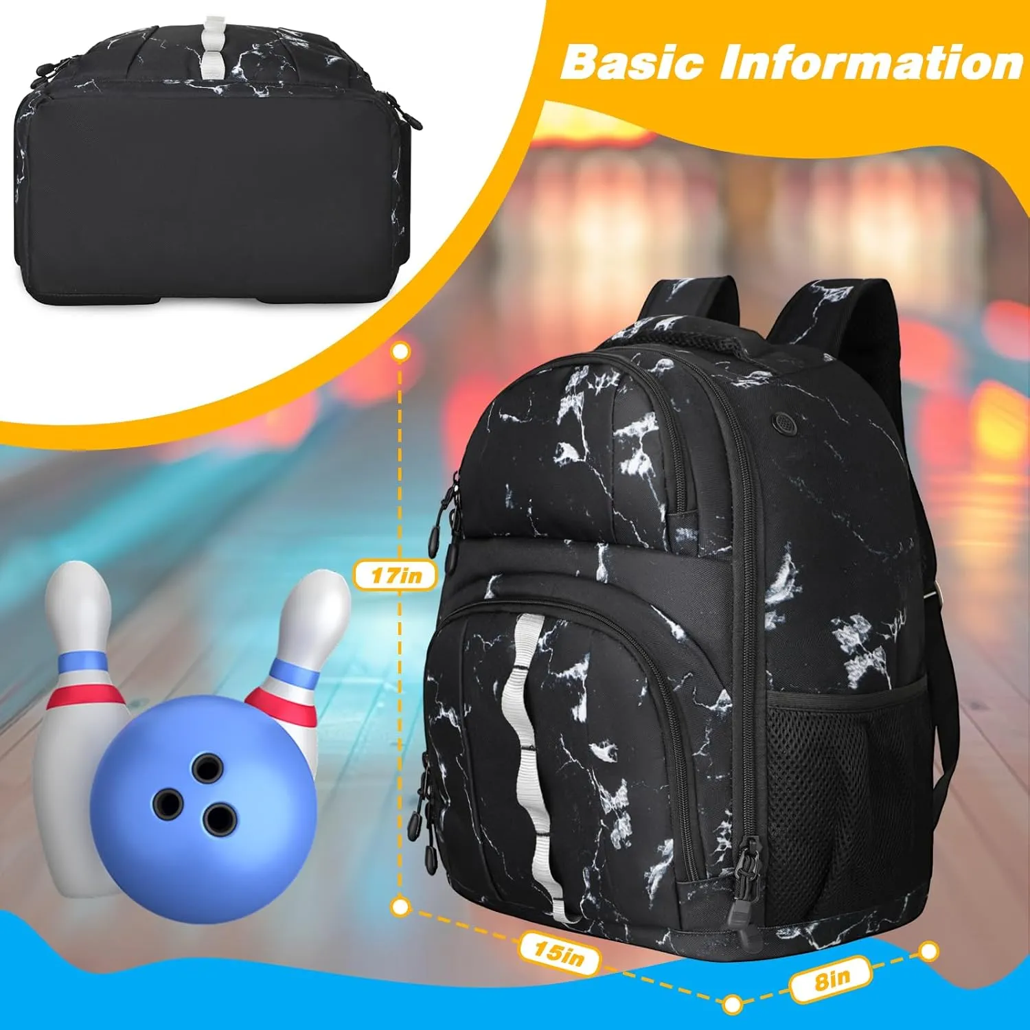 2 Ball Bowling Backpack,Bowling Ball Bag with Shoe Compartment & Portective Foam Padded, Fits Shoes Up to US Size 16