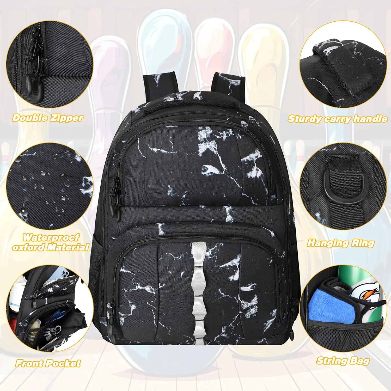 2 Ball Bowling Backpack,Bowling Ball Bag with Shoe Compartment & Portective Foam Padded, Fits Shoes Up to US Size 16