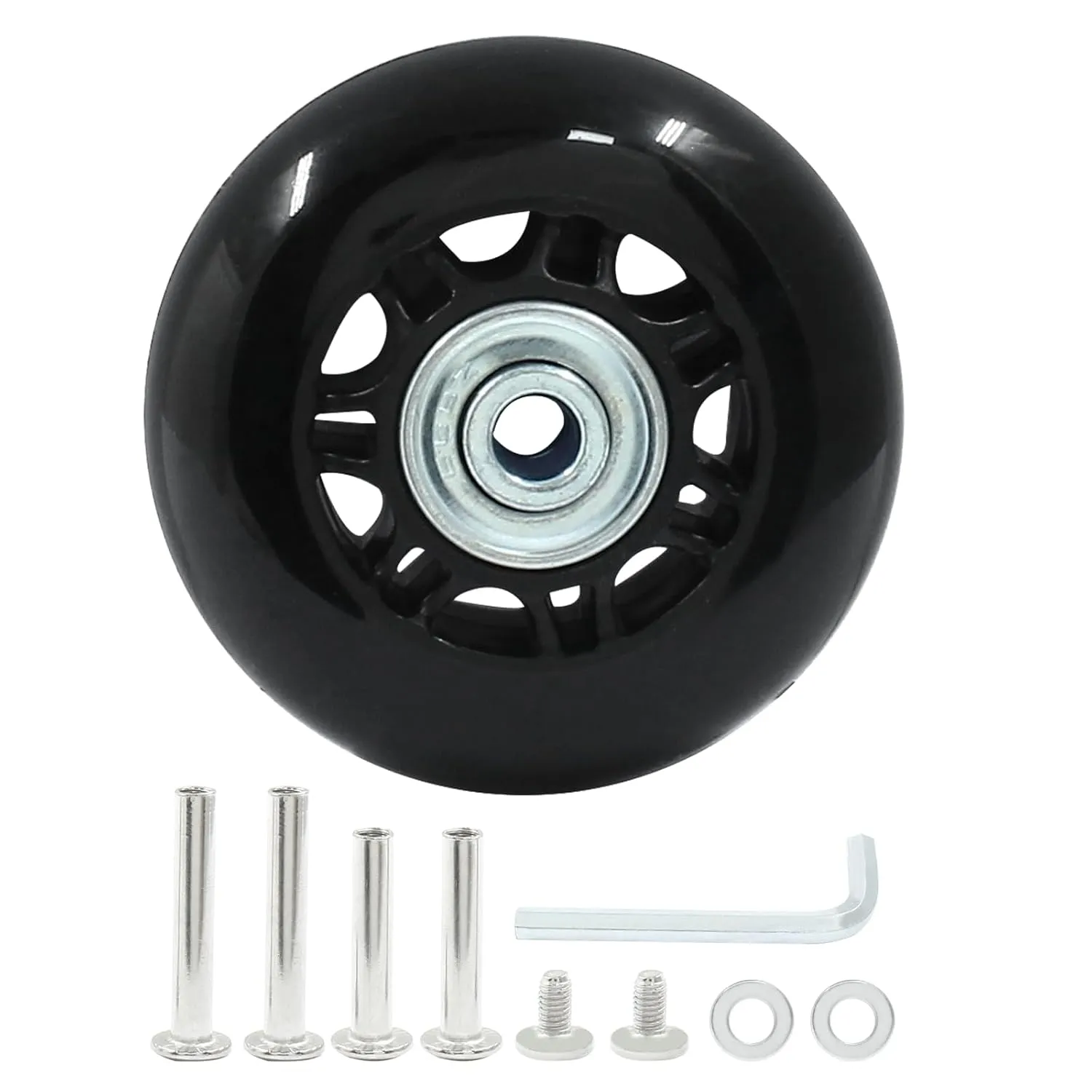 2 Pack 64mm x 24mm Suitcase Replacement Wheels Lnline Skate Wheels Travel Bags Caster Rubber Wheels Luggage Wheels with Accessories, Black