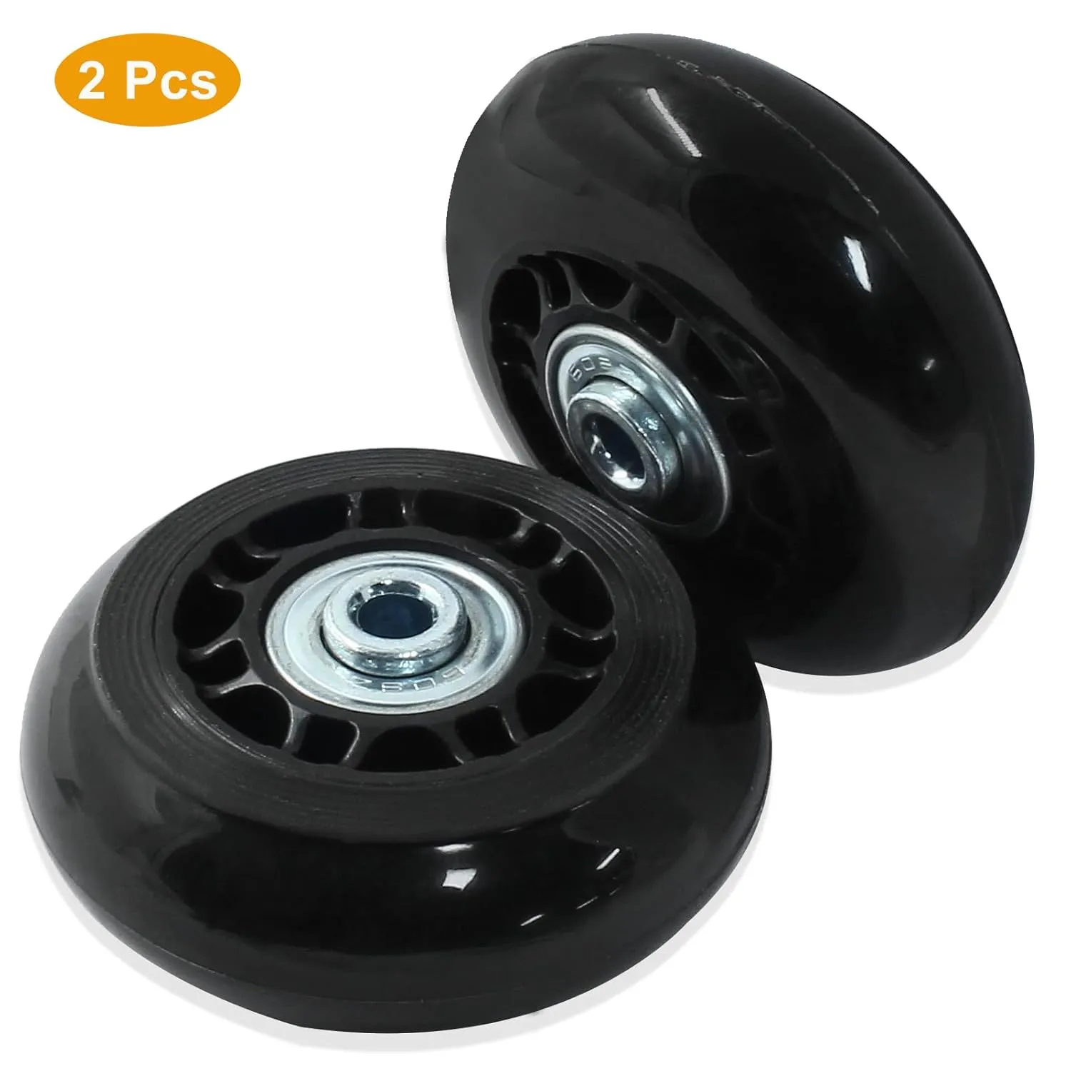 2 Pack 64mm x 24mm Suitcase Replacement Wheels Lnline Skate Wheels Travel Bags Caster Rubber Wheels Luggage Wheels with Accessories, Black