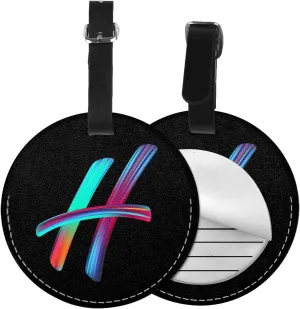 2 Pack Initial Luggage Tag for Suitcase, Colorful Letter Design Cruise Name Bag Tags, Round Baggage Identifiers with Privacy Cover, Leather ID Label for Women Men Kids Travel, Rainbow Letter H