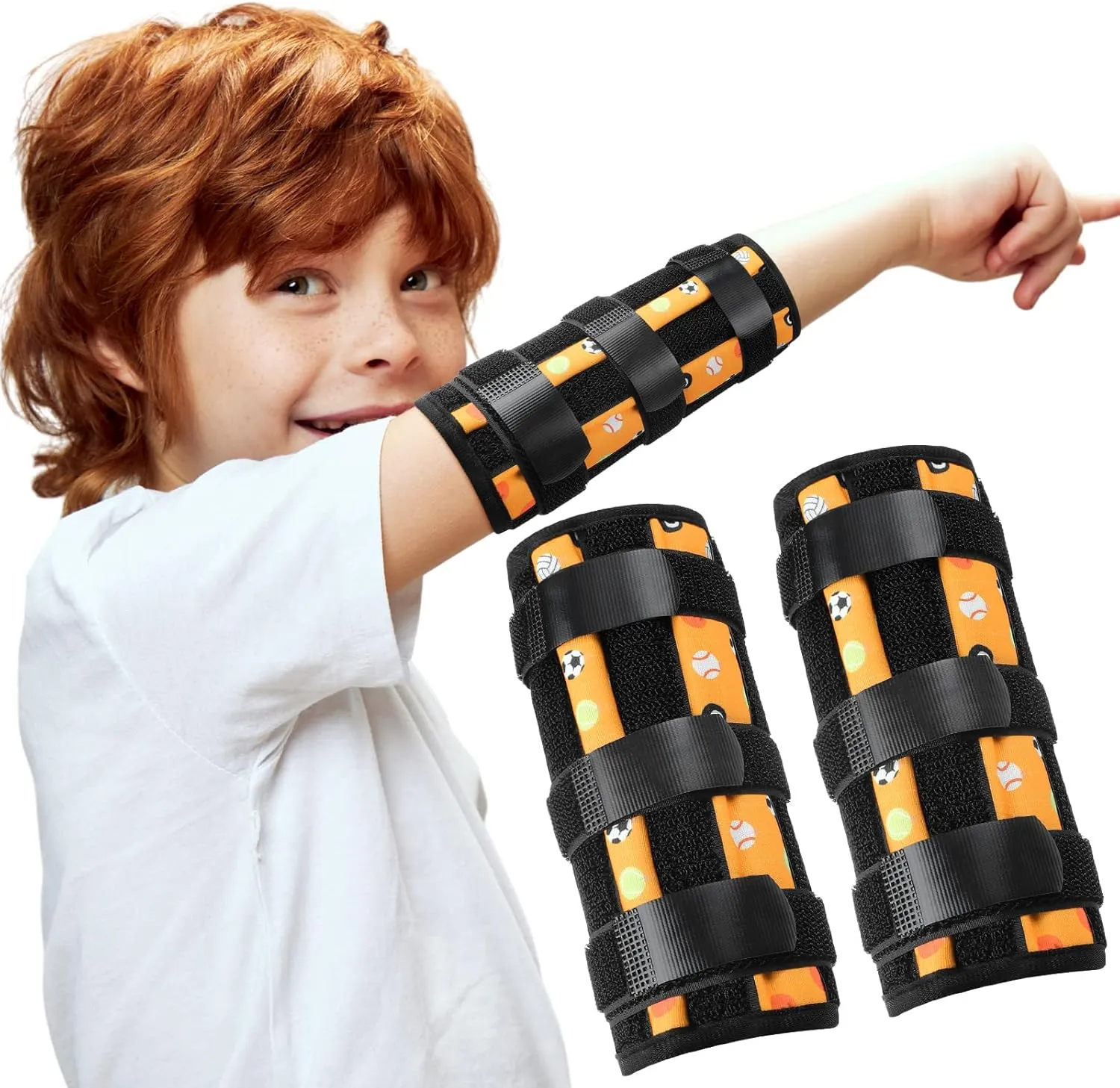 2 Pack Thumb Sucking Stop for Kids Toddlers Nail Biting Treatment Finger Sucking Deterrent Guard Prevention Anti Nose Picking Pediatric Elbow Immobilizer for Boys Girls 2-8 Years (Ball)