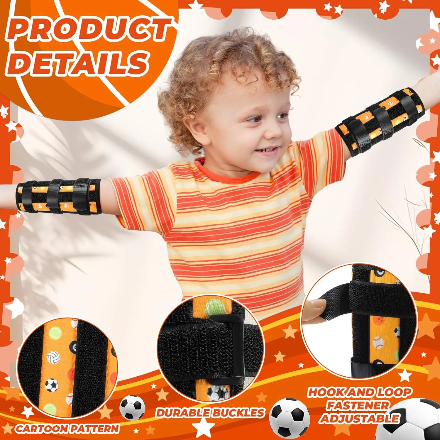 2 Pack Thumb Sucking Stop for Kids Toddlers Nail Biting Treatment Finger Sucking Deterrent Guard Prevention Anti Nose Picking Pediatric Elbow Immobilizer for Boys Girls 2-8 Years (Ball)