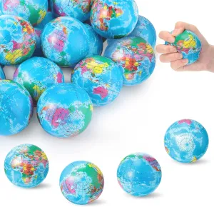 24 Pack World Stress Balls Mini Globe Ball Earth Stress Relief Balls 3 Inch Stress Balls for Adults Teens Finger Exercise, Globe Pattern Educational Stress Balls, Party Favors, Carnival Rewards