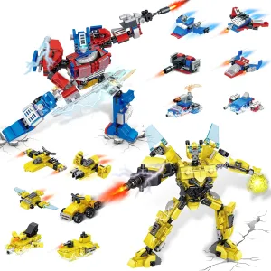 24 Packs Party Favors for Kids - Transform Robot Building Blocks, 12-in-1 Creative Action Mech Toy Building Set for Classroom Prizes Stocking Stuffers, Birthday Valentines Easter Gifts for Boys Girls