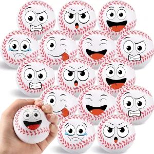 24 Pcs 2.5'' Face Baseball Stress Balls Bulk Funny Face Baseball Squeeze Foam Ball Stress and Anxiety Relief Toy for Sport Party Goodie Bags Favors Birthday Gift Decoration