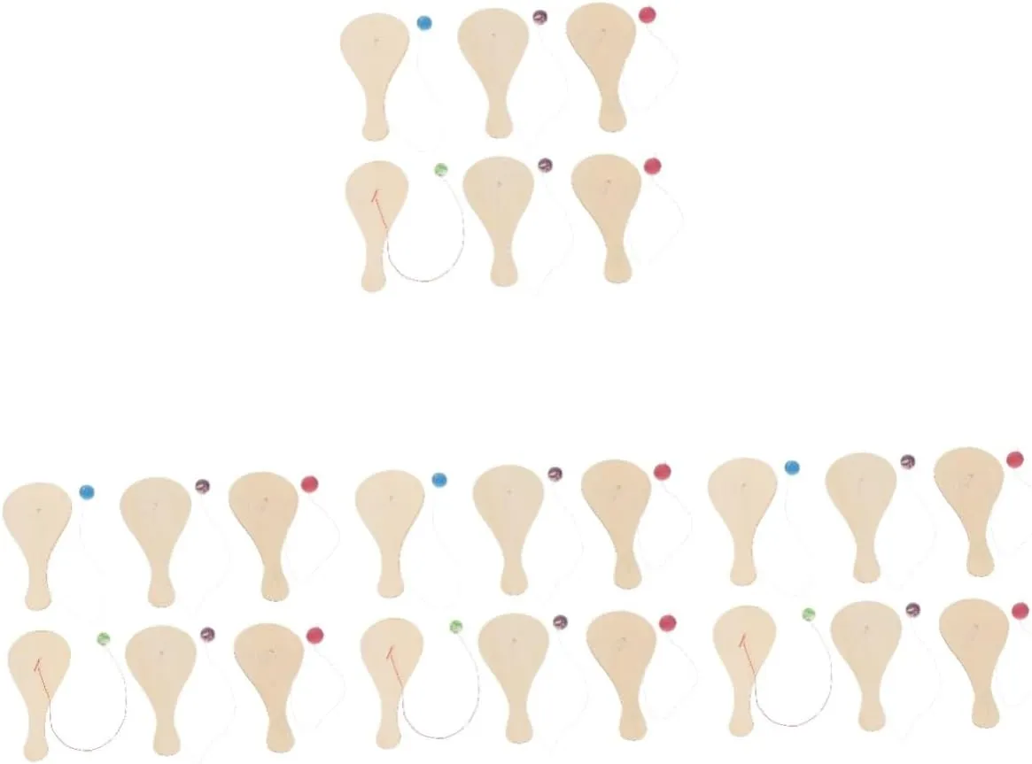 24 Pcs White Billet Wooden Racket Wood Paddle Ball Toy DIY Graffiti Paddle Ball Kid Paddle Ball Toy Wooden Paddle Ball Graffiti Wood Paddle Ball DIY Wood Paddle Ball