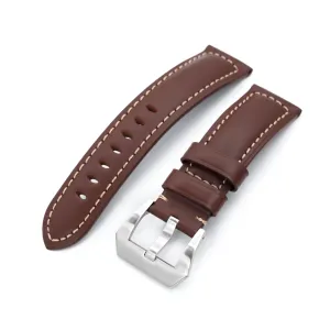 24mm Pecan Brown Tapered Smooth Leather Watch Band