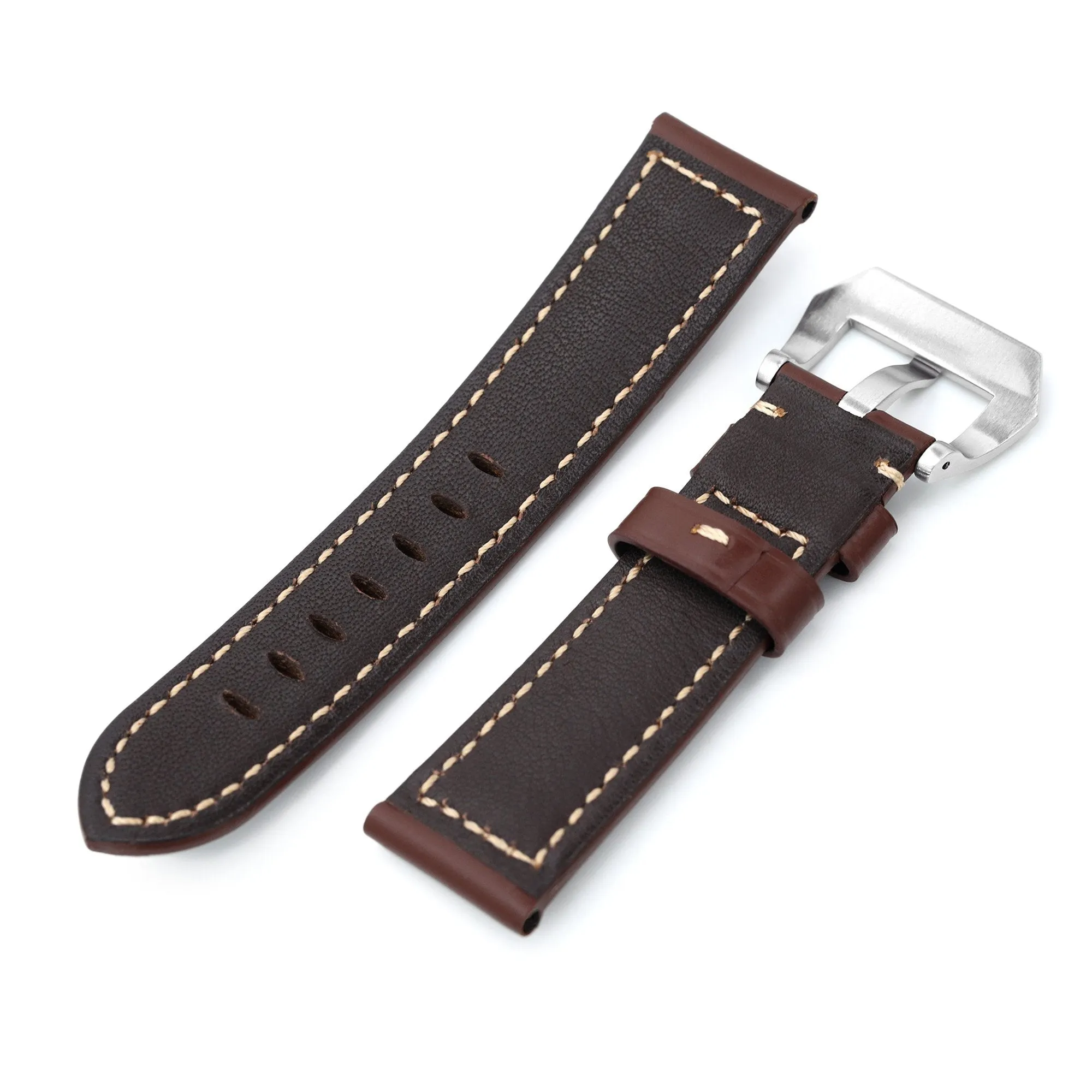24mm Pecan Brown Tapered Smooth Leather Watch Band