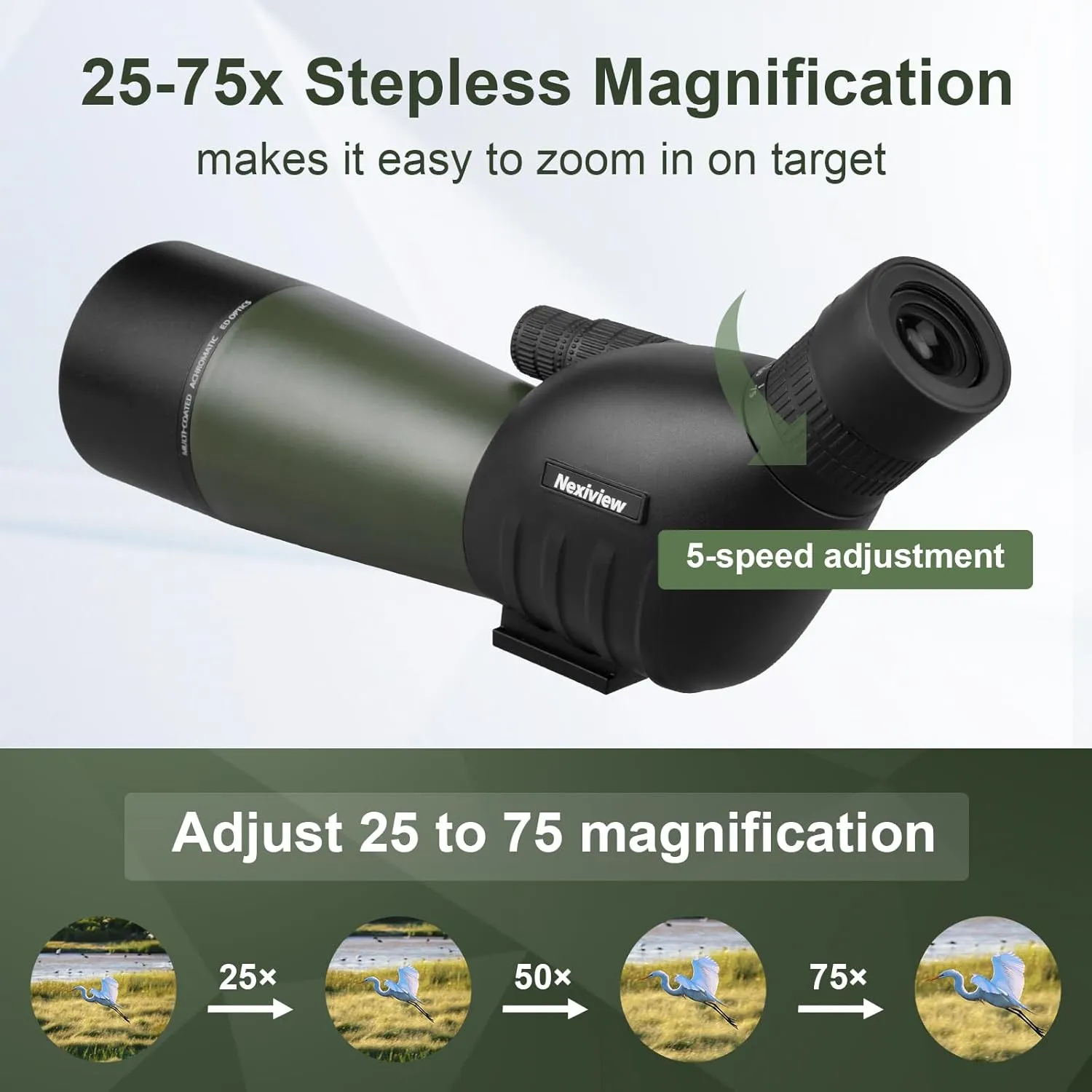 25-75x60 Spotting Scope with 64in Tripod, Carry Bag - Clear Low Light Vision Spotting Scopes - Fogproof Spotting Scopes for Target Shooting, Hunting, Birding, Wildlife Viewing (Green)