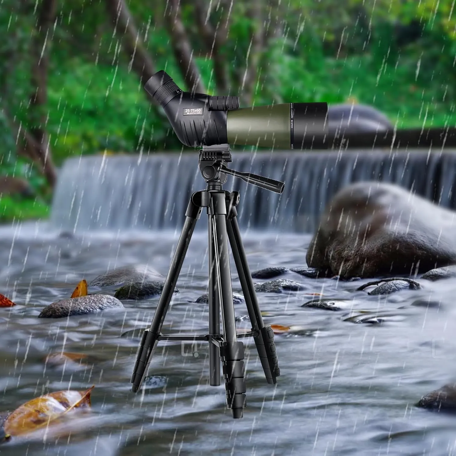 25-75x60 Spotting Scope with 64in Tripod, Carry Bag - Clear Low Light Vision Spotting Scopes - Fogproof Spotting Scopes for Target Shooting, Hunting, Birding, Wildlife Viewing (Green)
