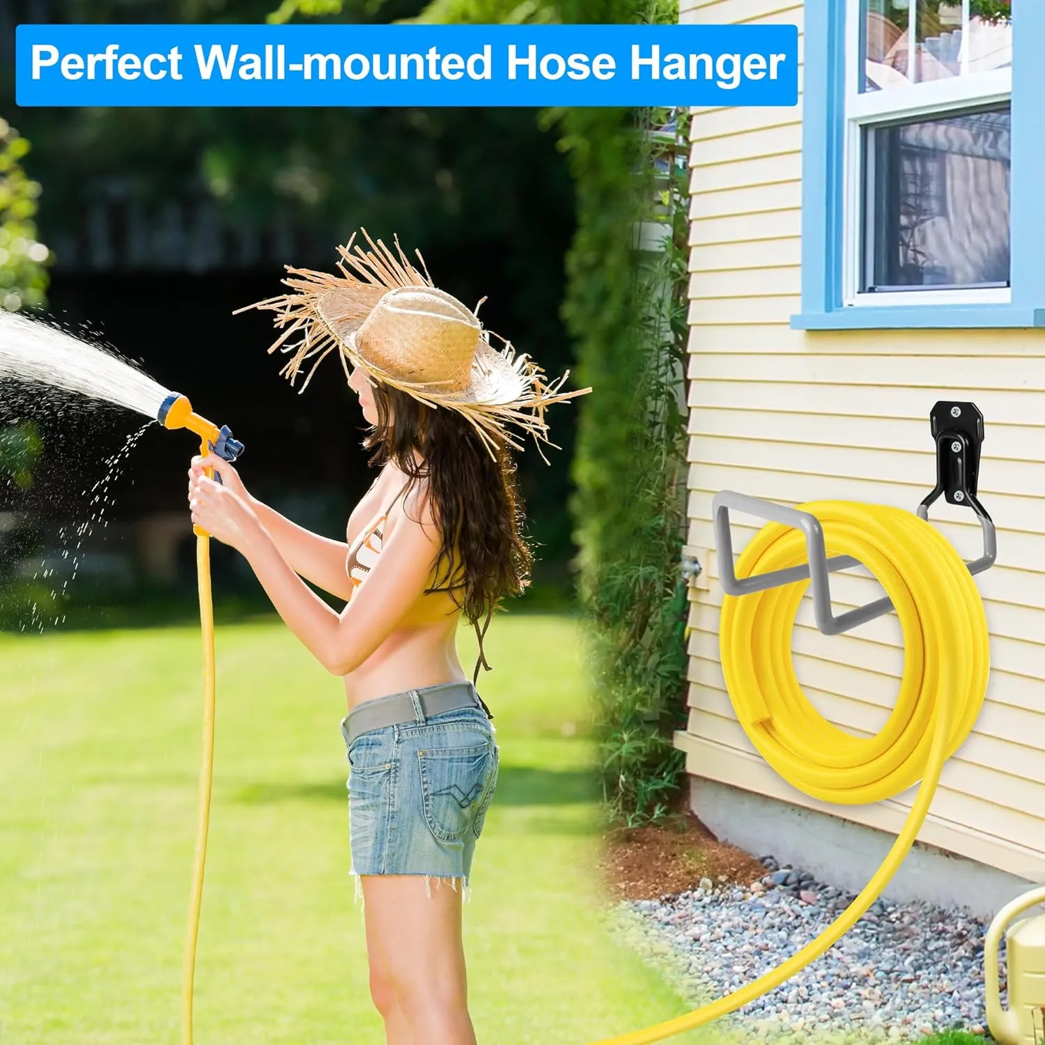2PCS Water Hose Holder Wall Mount - Metal Hose Hanger Garden Hose Rack Heavy Duty Hose Storage for Outside Water Hose