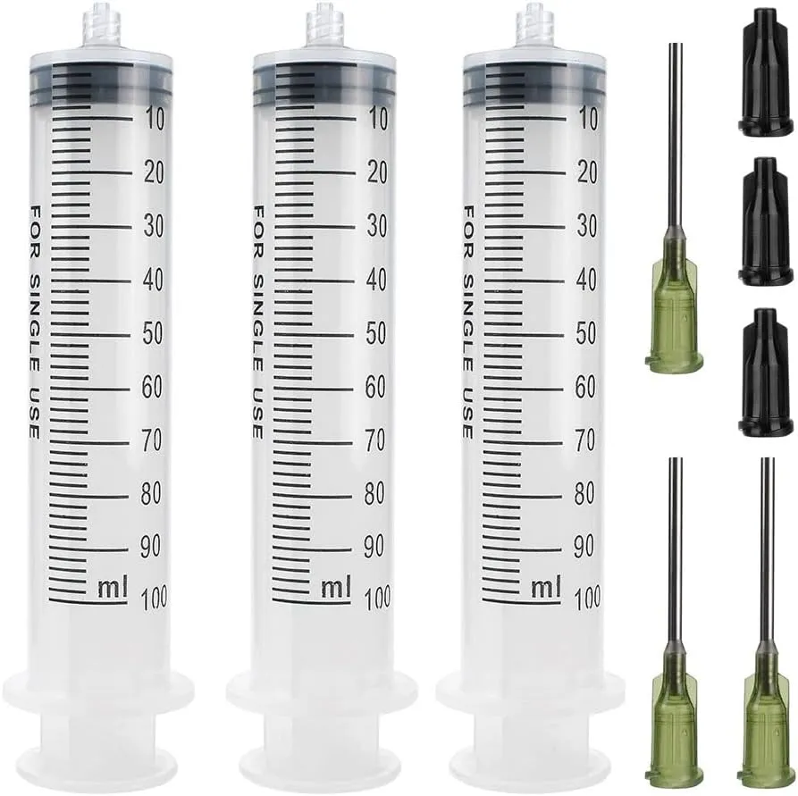 3 Pack 100ml Syringes with 14G 1.0'' Blunt Tip Needles and Storage Caps(Luer Lock), Plastic Reusable Syringe for Glue Applicator, Oil Dispensing Multiple Uses…