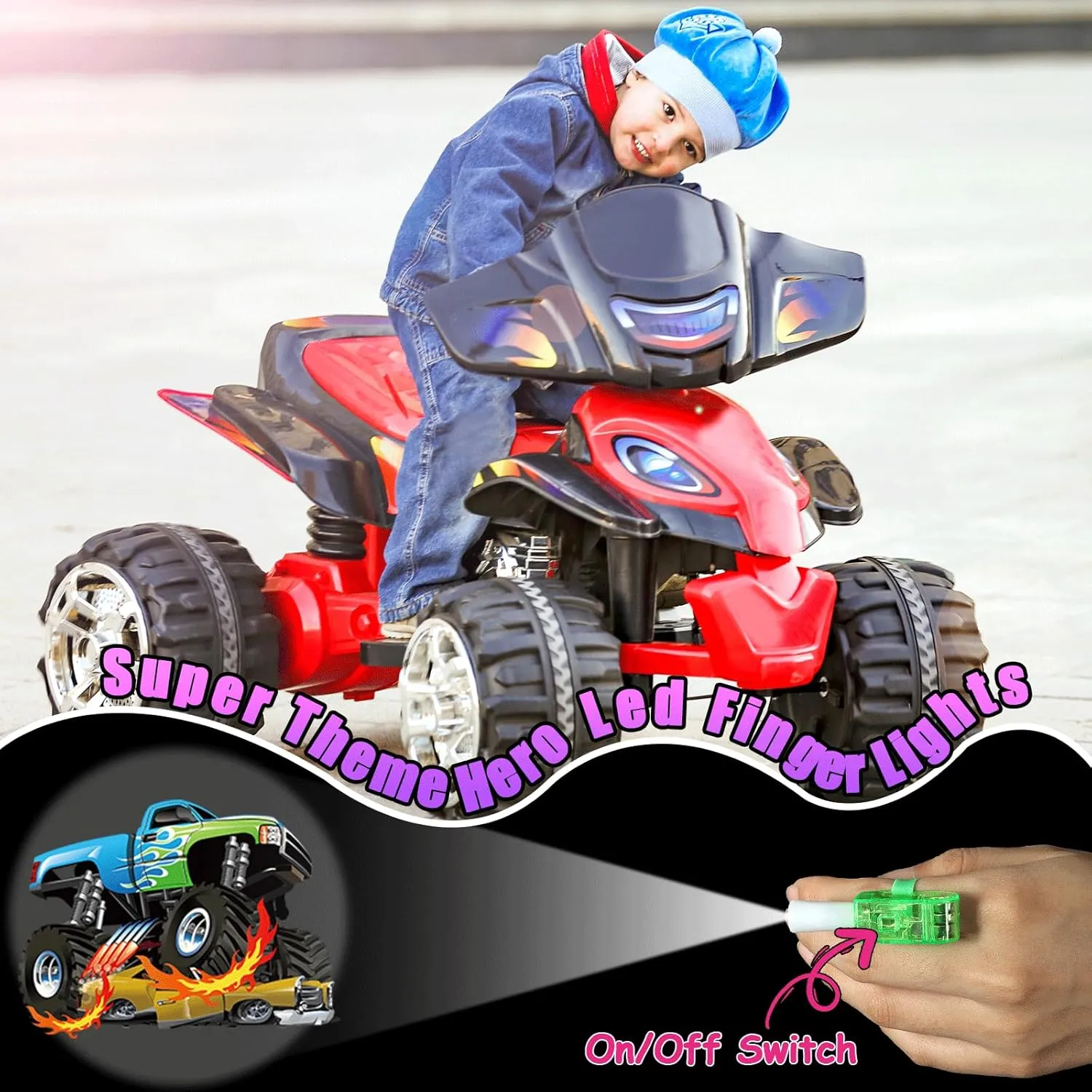 36 PCS Monster Truck Party Favors LED Light Up Finger Lights, Glow in the Dark Racing Cars Party Finger Flashlights Bulk for Trucks Wheels Goodie Treat Bags Stuffers Truck Toys Birthday Party Supplies