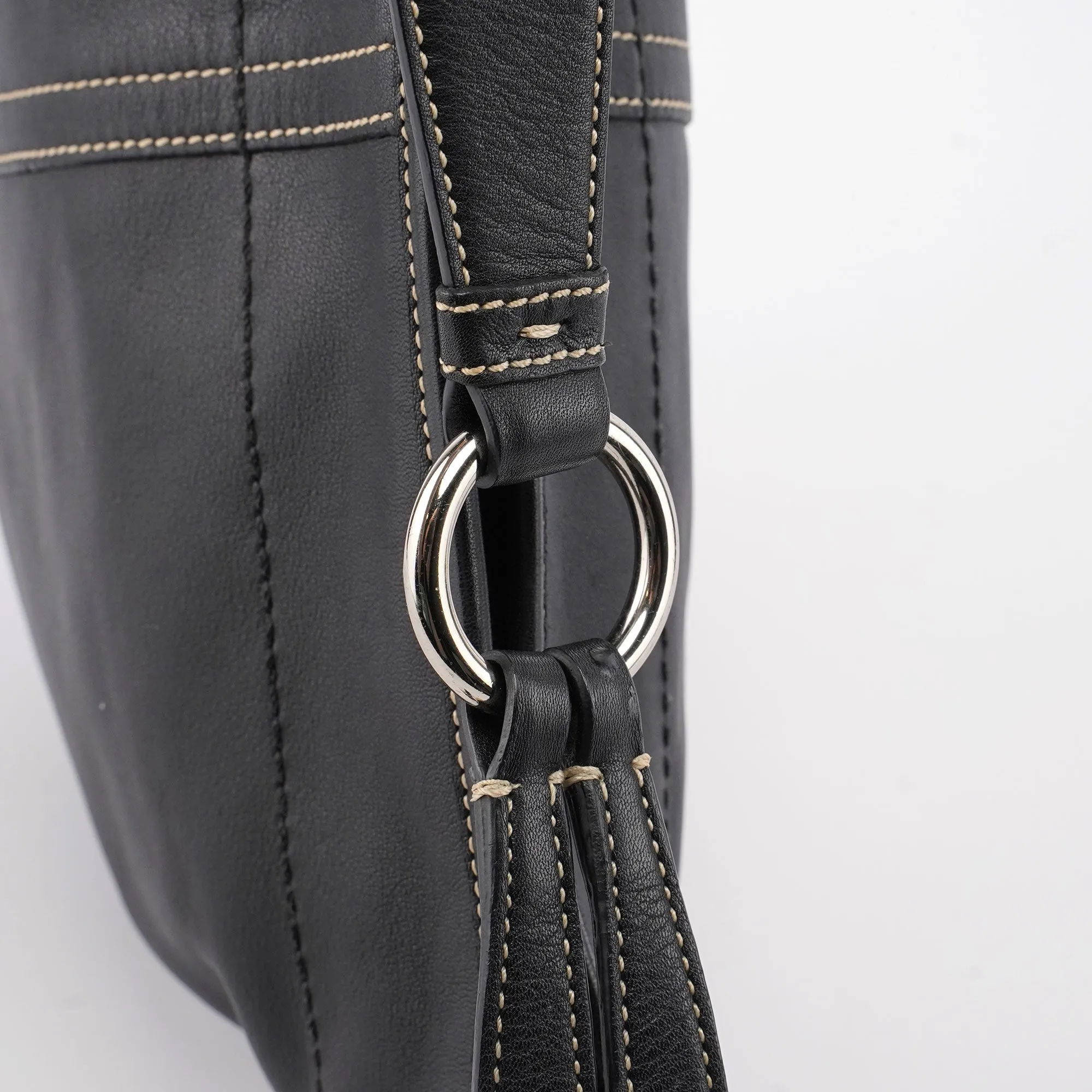 3651 Black Leather Hobo Shoulder Bag