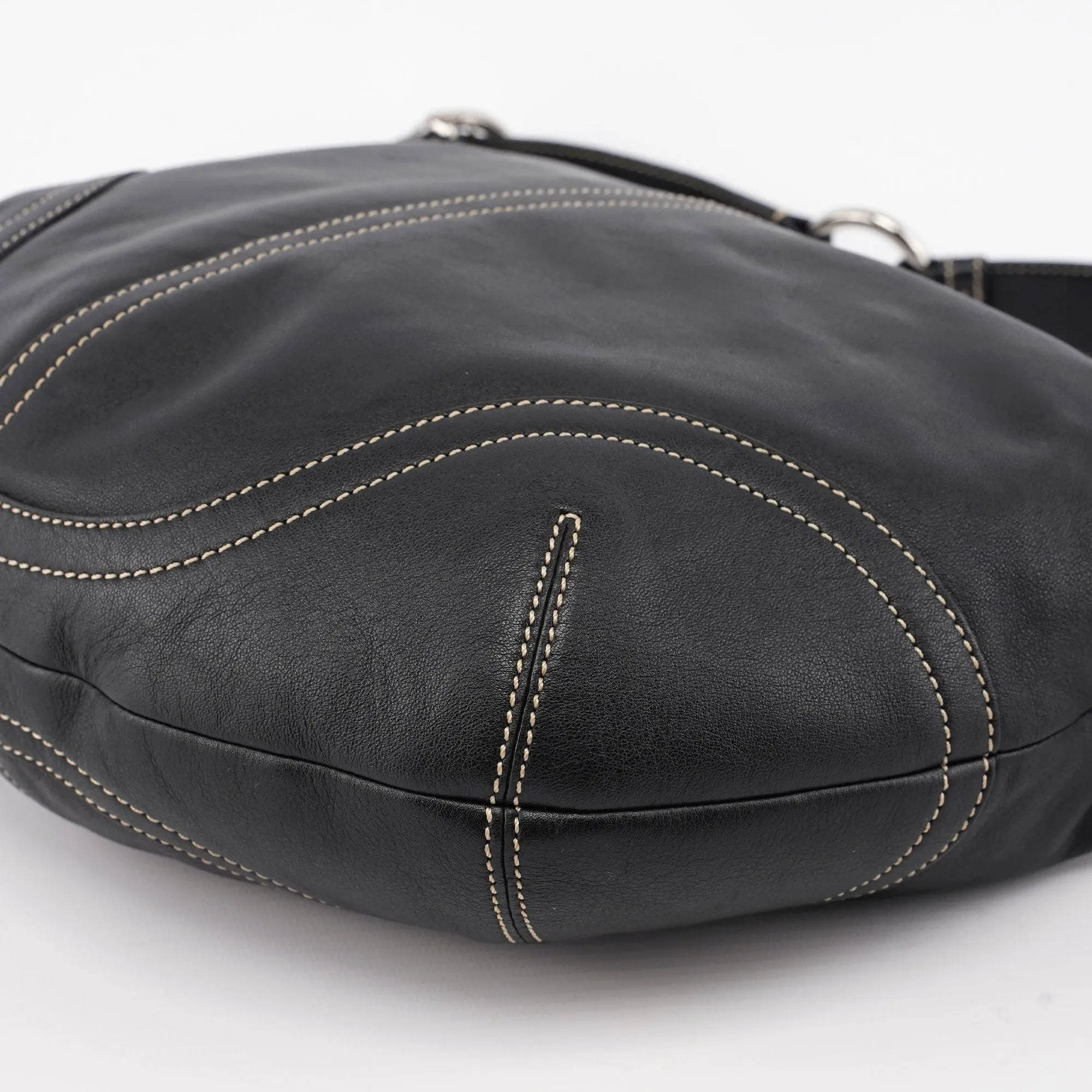 3651 Black Leather Hobo Shoulder Bag