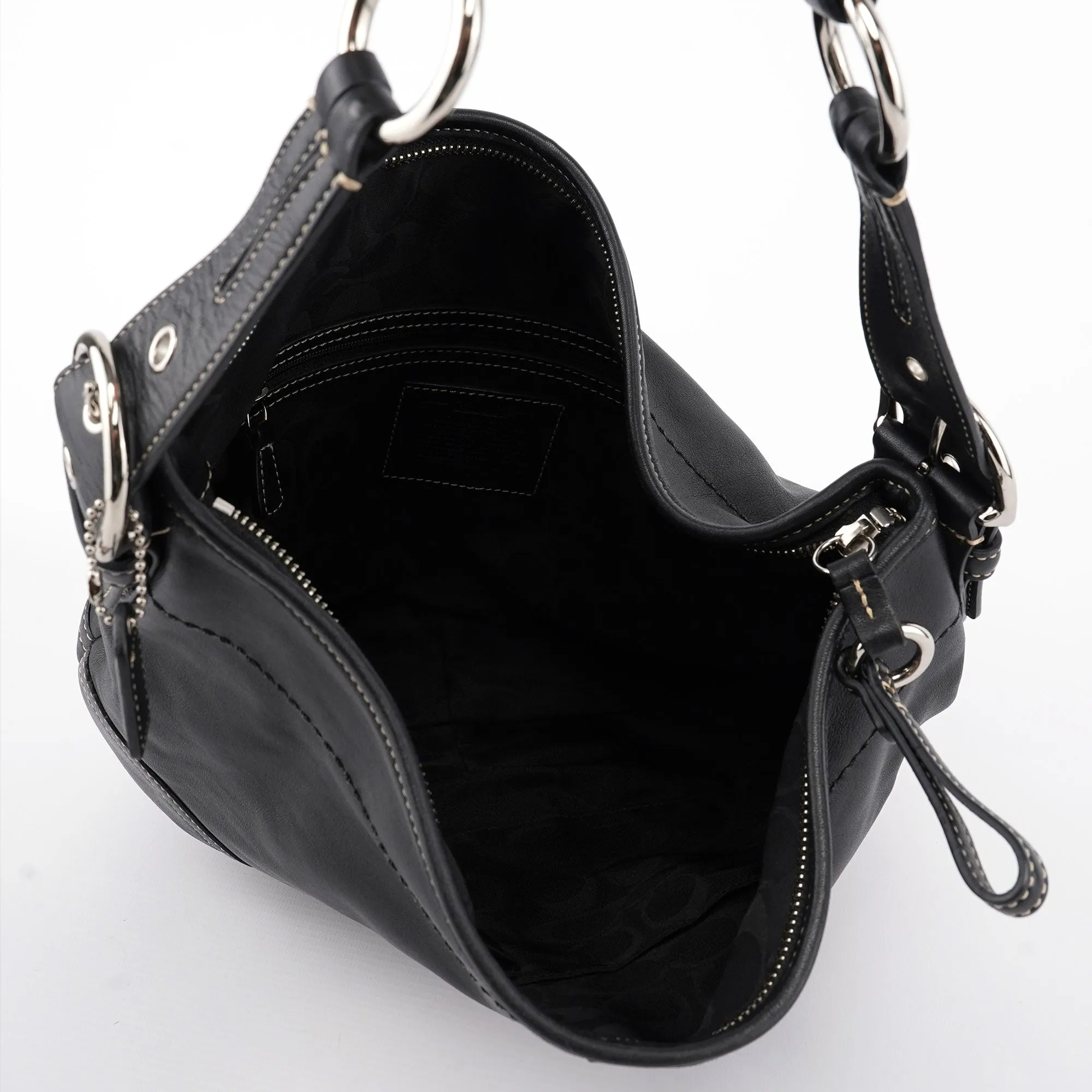 3651 Black Leather Hobo Shoulder Bag