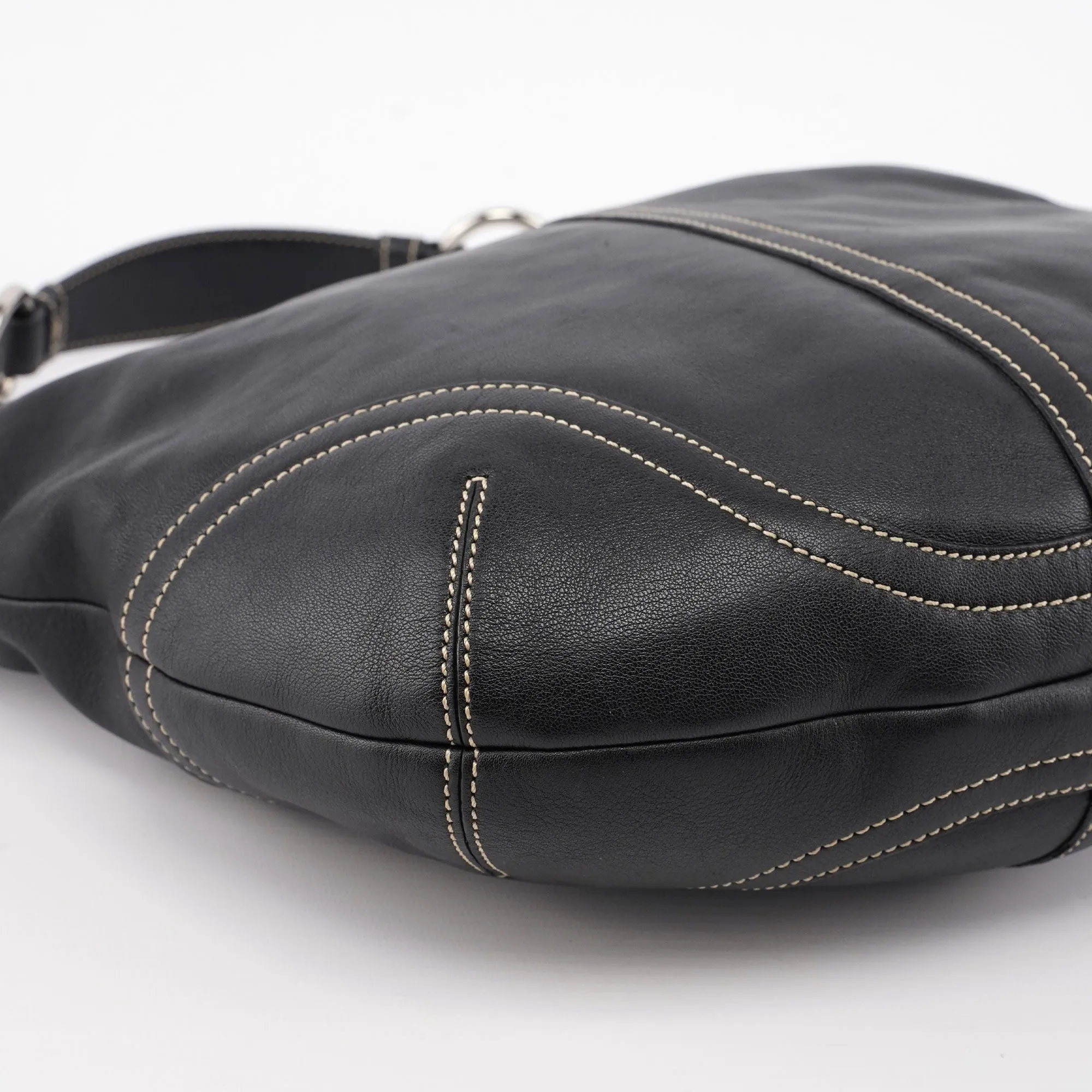 3651 Black Leather Hobo Shoulder Bag