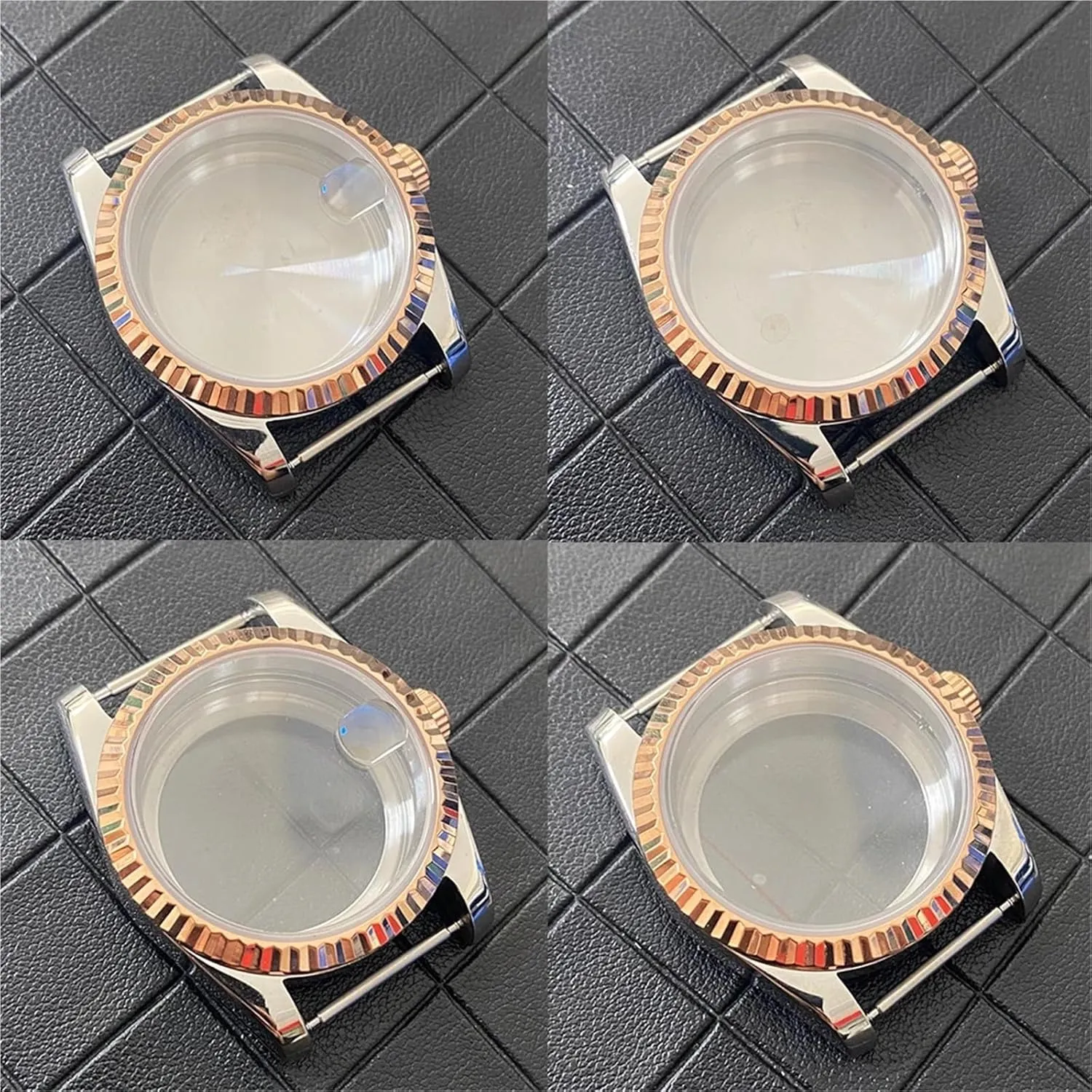 39mm PVD Watch Case Oyster Tooth Bezel Case with Sapphire Glass Steel and Rose Gold Coloured Case for NH35/For NH36/4R Movement