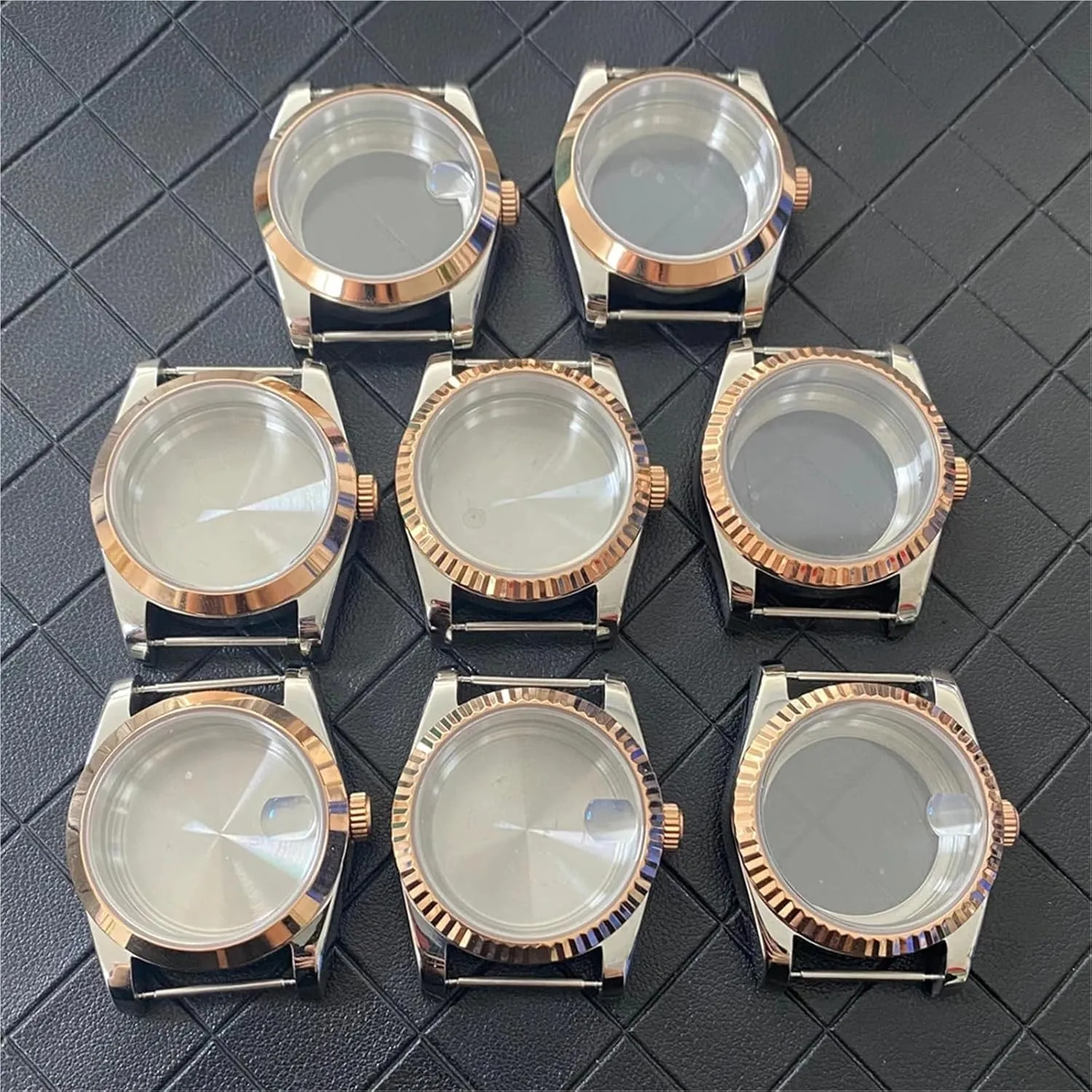 39mm PVD Watch Case Oyster Tooth Bezel Case with Sapphire Glass Steel and Rose Gold Coloured Case for NH35/For NH36/4R Movement