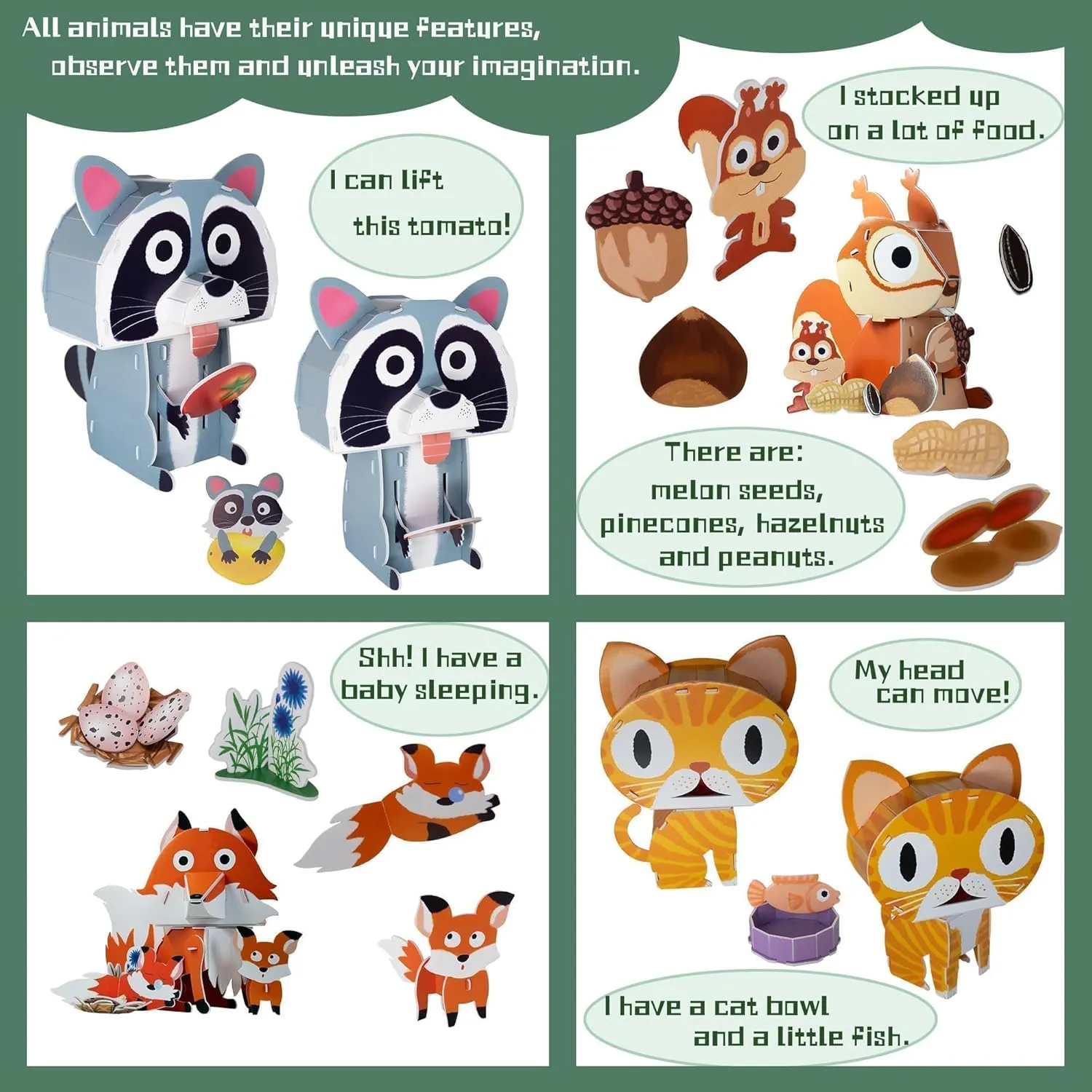 3D Cartoon Puzzle for Kids Aged 4-12 | Educational Toy for Children | New Year and Festival Gifts | 8-Piece Set of Land Animals