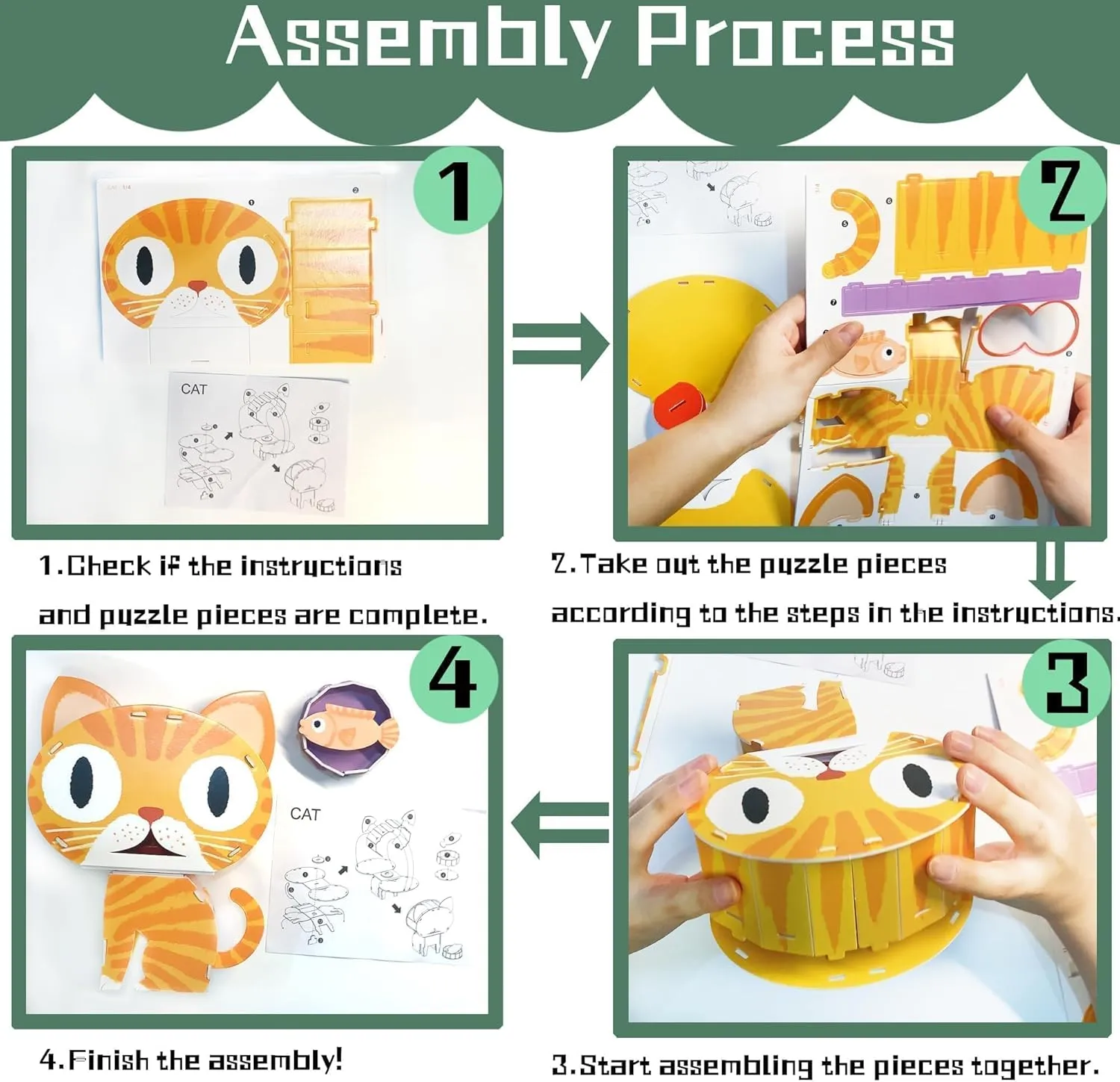 3D Cartoon Puzzle for Kids Aged 4-12 | Educational Toy for Children | New Year and Festival Gifts | 8-Piece Set of Land Animals
