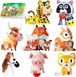 3D Cartoon Puzzle for Kids Aged 4-12 | Educational Toy for Children | New Year and Festival Gifts | 8-Piece Set of Land Animals