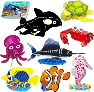 3D Cartoon Puzzle for Kids Aged 4-12 | Educational Toy for Children | New Year and Festival Gifts | 8-Piece Set of Ocean Animals