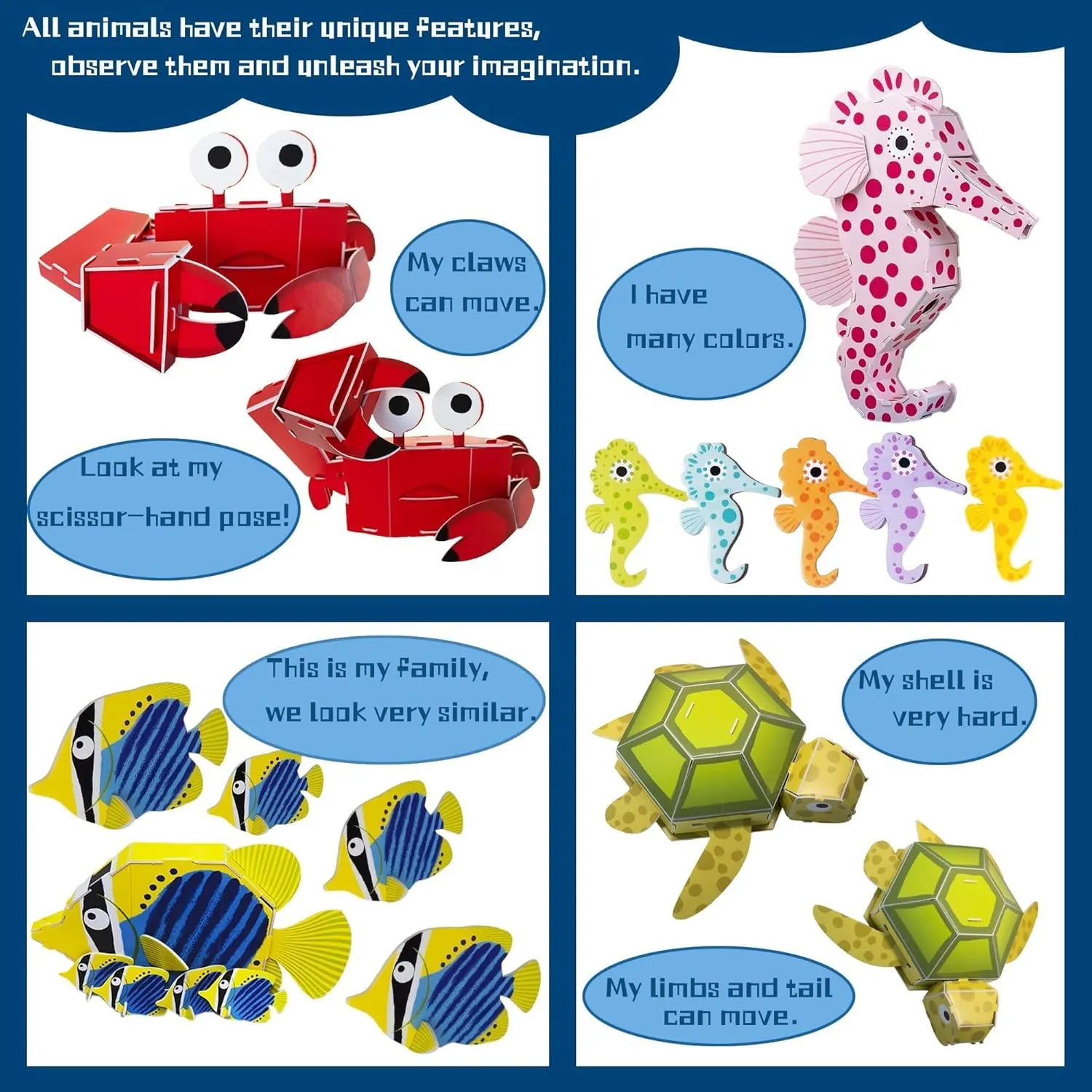 3D Cartoon Puzzle for Kids Aged 4-12 | Educational Toy for Children | New Year and Festival Gifts | 8-Piece Set of Ocean Animals