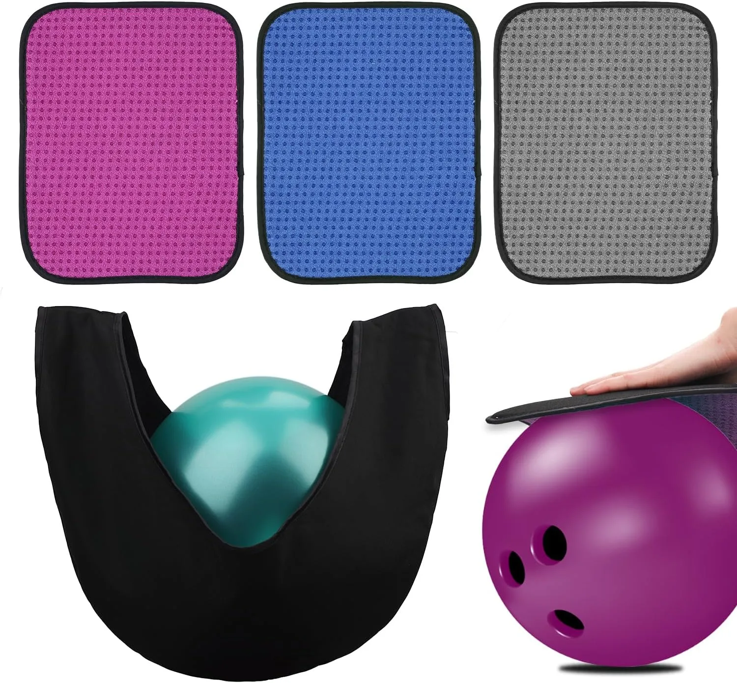 3pcs Bowling Ball Towels, 10 x 8in Bowling Shammy Pads with Easy-to-Grip Dots, Bowling Ball Towel Microfiber Cleaning Cloth with Bowling Seesaw Bag for Wiping Off The Dust Oil Stains