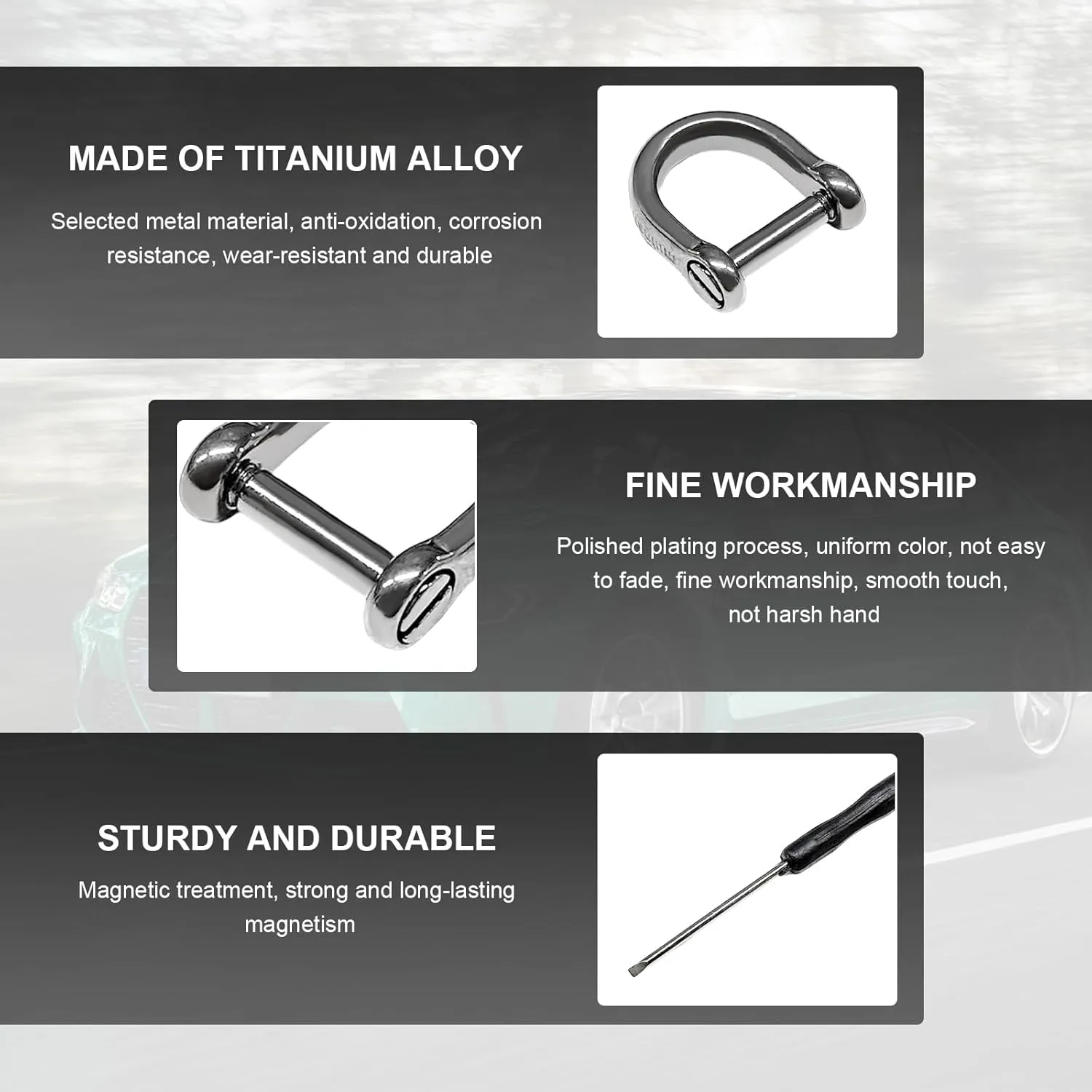 4 PCS D-Rings with Screw Shackle, 16 * 14 * 9mm Titanium Horseshoe D Ring Keyring with Screwdriver, Tiny DIY Purse Keychain Ring (Silver)