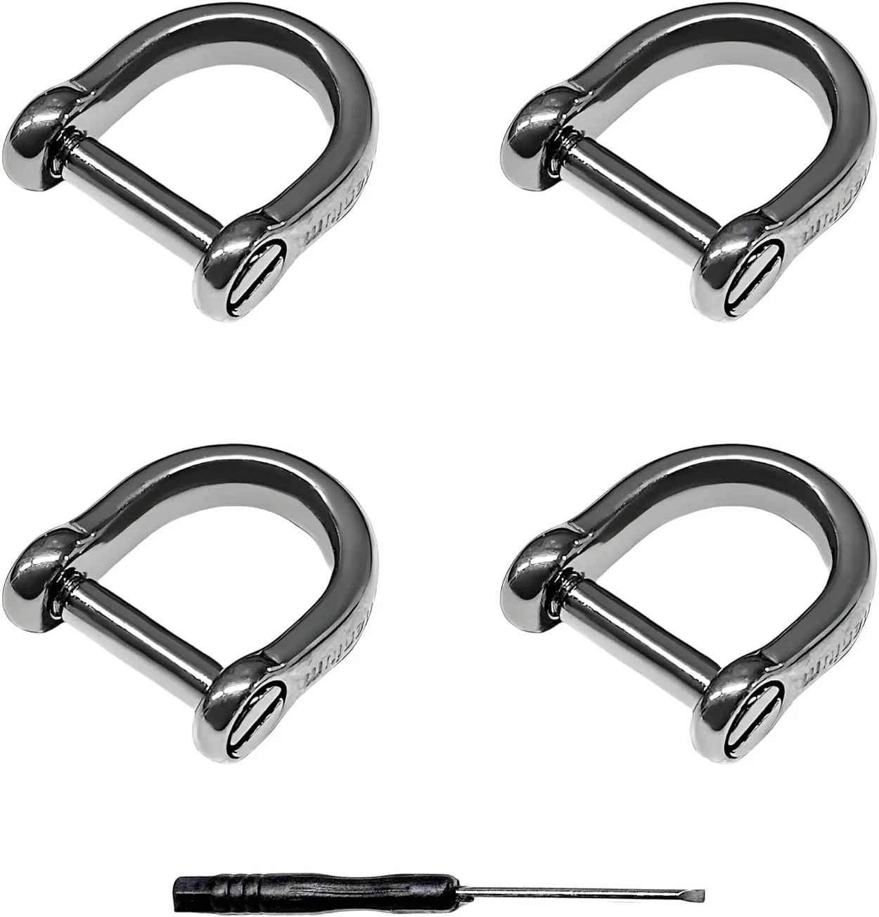 4 PCS D-Rings with Screw Shackle, 16 * 14 * 9mm Titanium Horseshoe D Ring Keyring with Screwdriver, Tiny DIY Purse Keychain Ring (Silver)