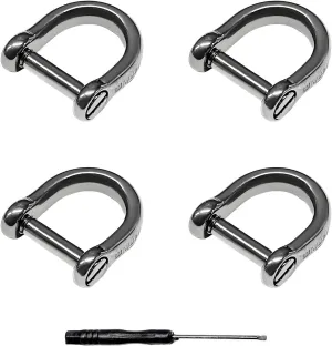 4 PCS D-Rings with Screw Shackle, 16 * 14 * 9mm Titanium Horseshoe D Ring Keyring with Screwdriver, Tiny DIY Purse Keychain Ring (Silver)