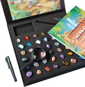 43 Pieces Rock Kit for Geology Enthusiasts | Rock Collection with Mineral Testing Tools, Crystal Geode Display & Volcanic Samples | Beginner to Advanced Specimen Study