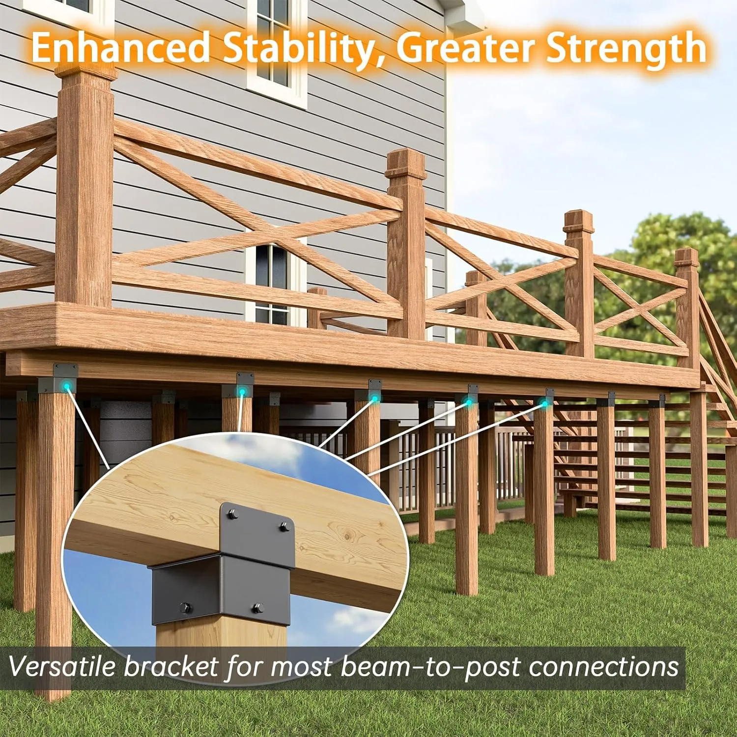 4x4 Post Anchor Connector (2 Pack), Stainless Steel Tie Bracket for 4x4 and 4x6 Wood Posts, Supporting Wood Beams