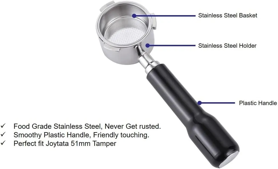 51mm Bottomless Portafilter Compatible with DeLonghi EC680 and EC685 Espresso Machine Stainless Steel Portafilter Along with Espresso Filter Basket Coffee Bottomless ABS Plastic