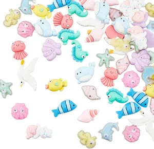 56Pcs 14 Styles 3D Marine Animals Resin Flatback Ocean Theme Charms Colorful Rubber Stickers for Scrapbooking Craft Phone Case Making DIY Crafting