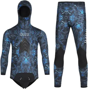 5MM Neoprene Spearfishing Wetsuit with Hooded, 2 Pieces Camouflage Hunting Diving Suit with Loading Chest Pad for Cool Water Freediving Snorkeling Swimming