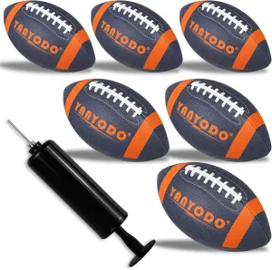 6 Pack Football Size 6 Junior Sized Ball with Textured Grip for Kids Youth Practice, Match and Scrimmage Play Indoors & Outdoors All Weather Use with Pump