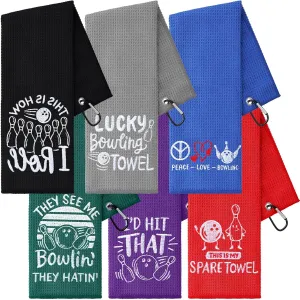 6 Pcs Bowling Ball Towel with Grommets Funny Embroidered Microfiber Bowling Ball Rag Wipes Accessories for Men Women Lovers Gift, 16 x 24 Inches