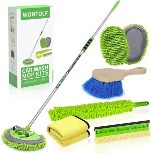 62'' Car Wash Brush with Long Handle Chenille Microfiber Car Wash Mop Mitt Car Cleaning Kit Windshield Window Squeegee Car Duster Microfiber Towels Wheel Tire Brush for Cars RV Truck Boat