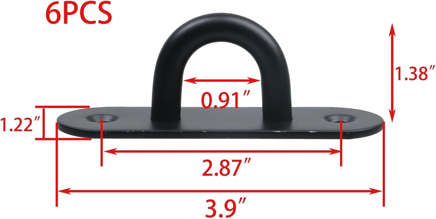 6PCS Black Stainless Steel Ring Rope Bracket Battle Rope Anchor Support Holder for Suspension Strap with Screws